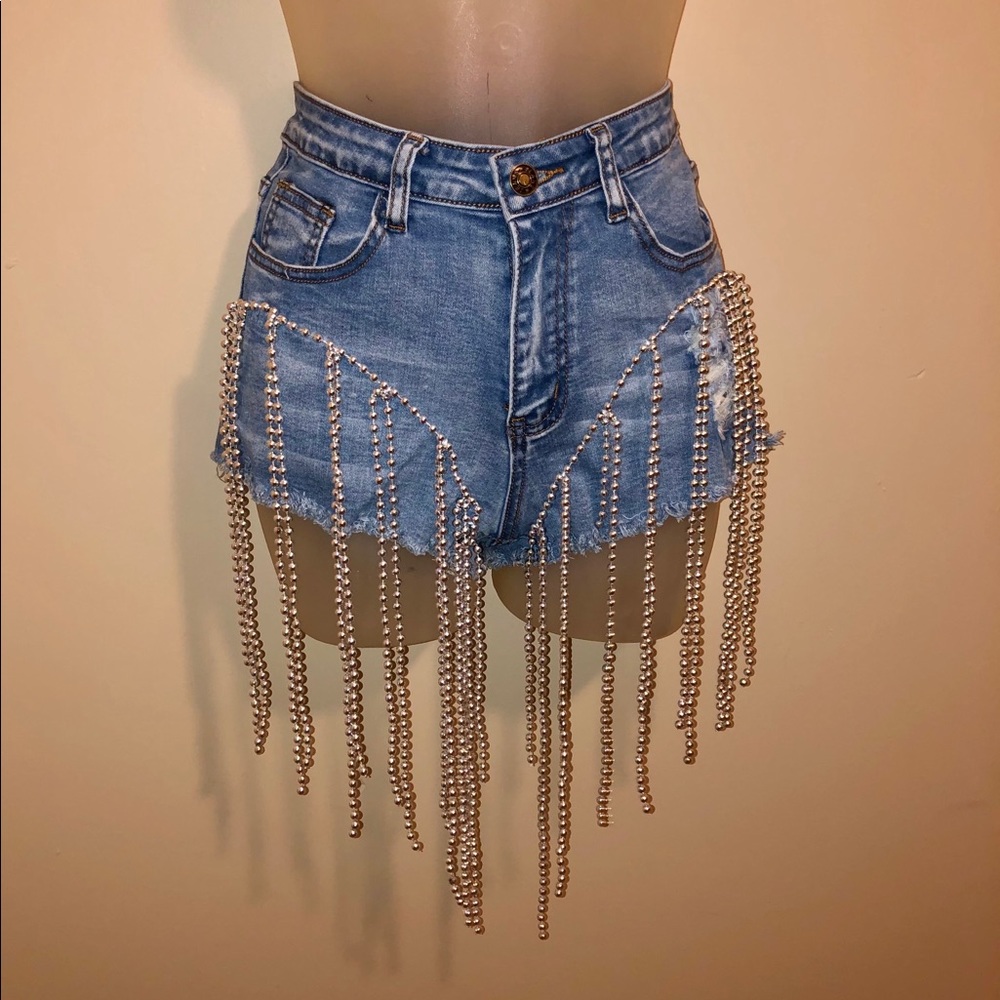 Denim Beaded Shorts